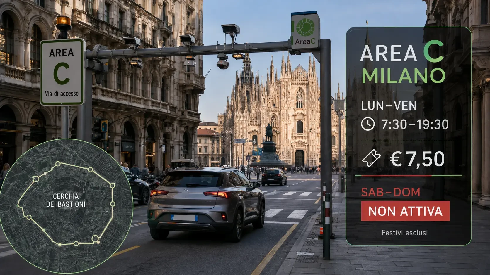 Area C Milano orari 7:30-19:30 e ticket da 7,50 euro