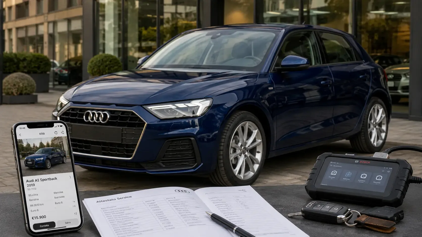 Audi A1 usata blu in ambiente urbano, guida all’acquisto e controllo dell’affidabilità