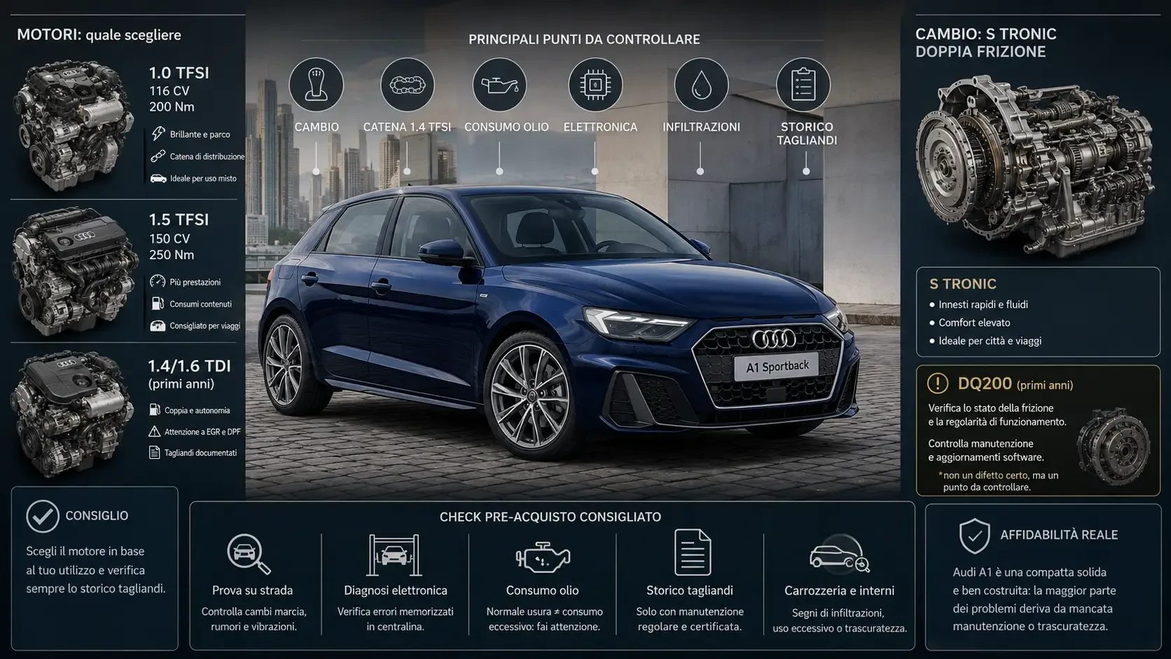 Audi A1 usata, motori TFSI e cambio S tronic con principali controlli di affidabilità
