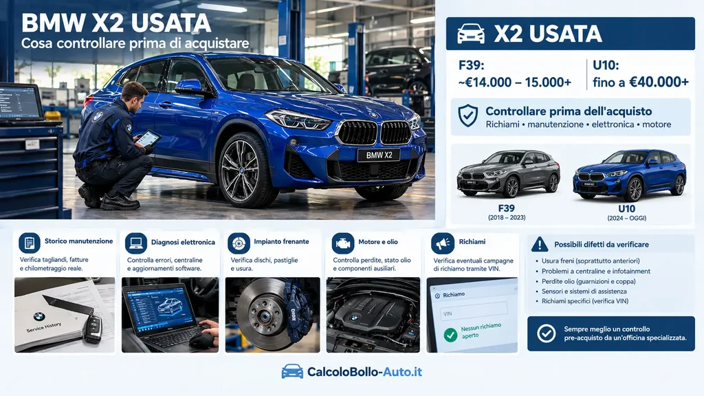 BMW X2 usata F39 U10, difetti, richiami e controlli prima dell'acquisto