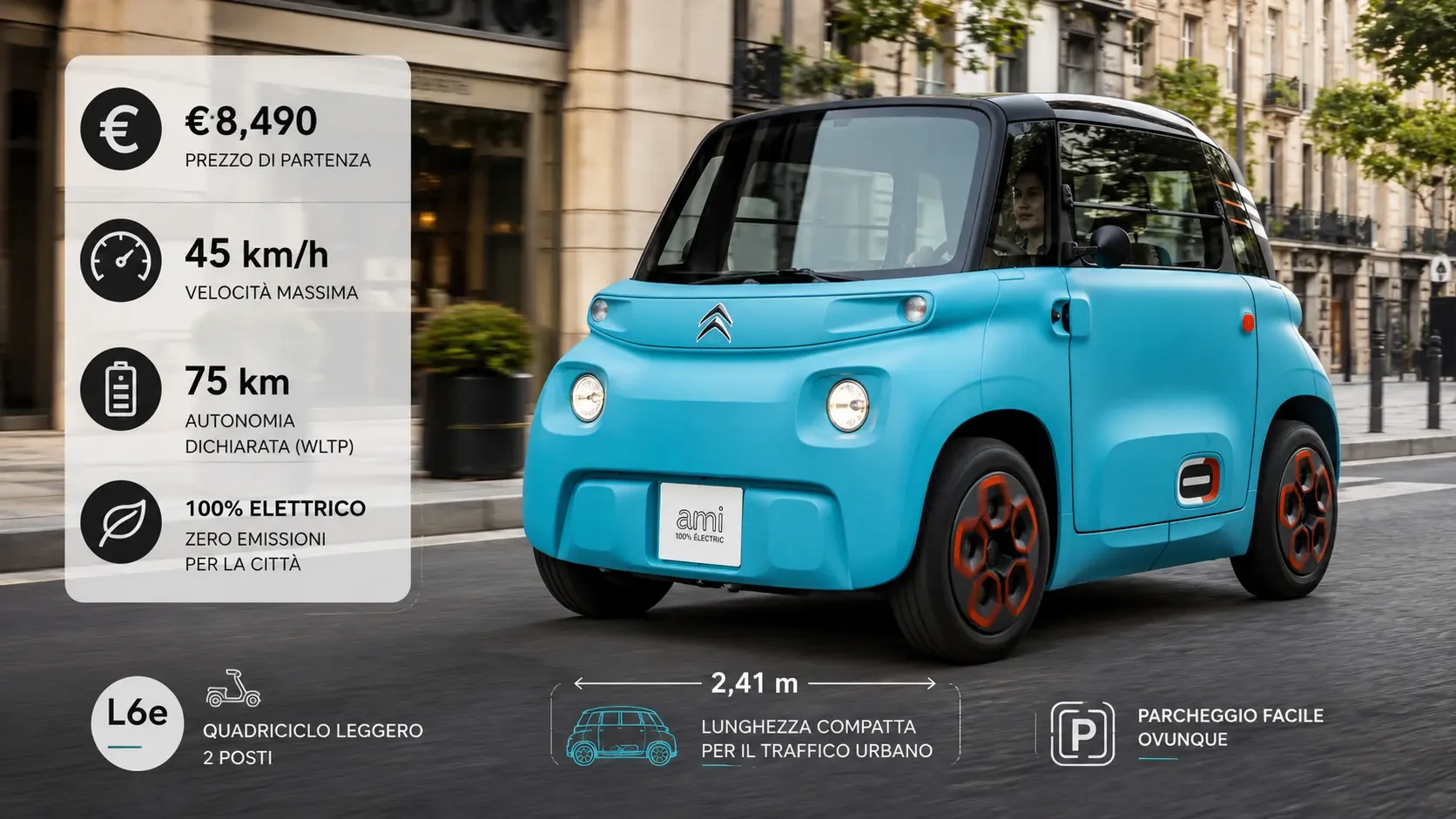 Citro&euml;n Ami 2026, quadriciclo elettrico per la mobilit&agrave; urbana