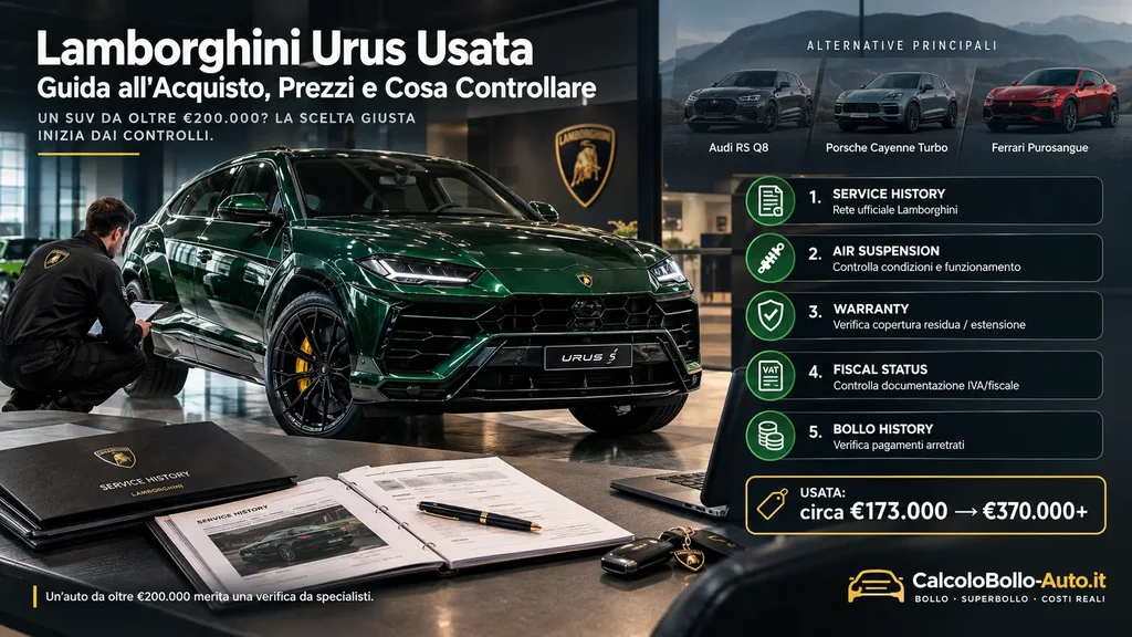 Lamborghini Urus usata, controlli acquisto, sospensioni, tagliandi e bollo