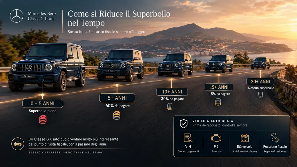Mercedes Classe G usata, riduzione del superbollo dopo 5, 10, 15 e 20 anni
