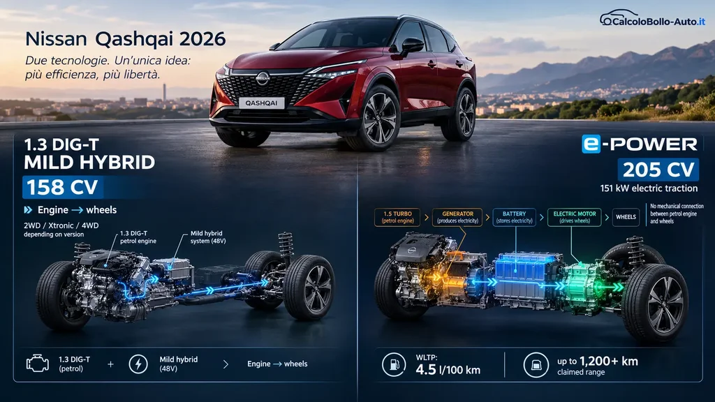 Nissan Qashqai, Mild Hybrid vs e-Power 205 CV, differenze motori