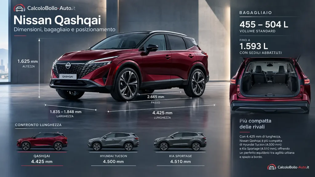 Nissan Qashqai, dimensioni, lunghezza, passo, altezza e bagagliaio
