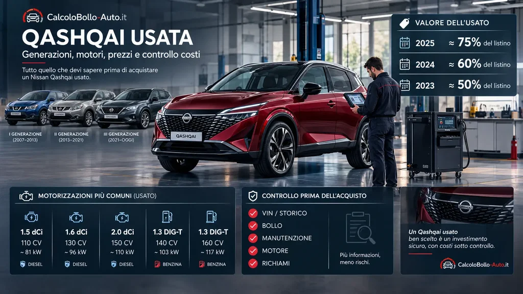 Nissan Qashqai usata, generazioni, motori, prezzi e controllo bollo