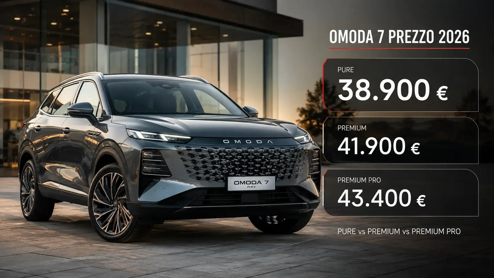 Omoda 7 2026 con prezzi Pure, Premium e Premium Pro da 38.900 euro