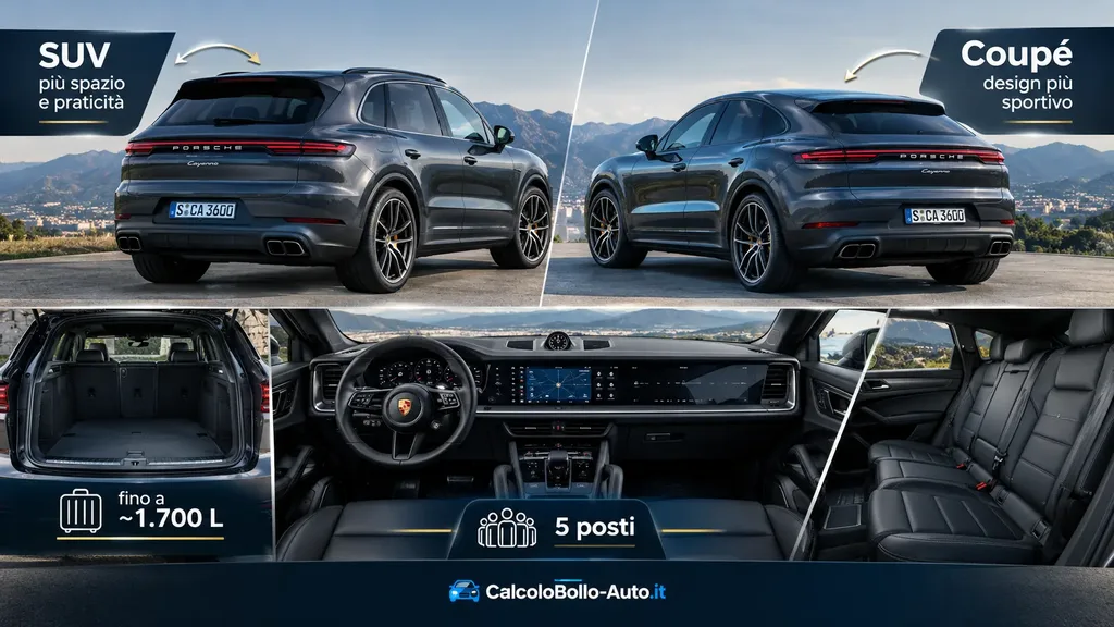 Porsche Cayenne SUV vs Coupé, interni a cinque posti e bagagliaio