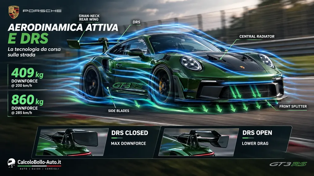 Porsche GT3 RS, aerodinamica attiva, DRS e deportanza
