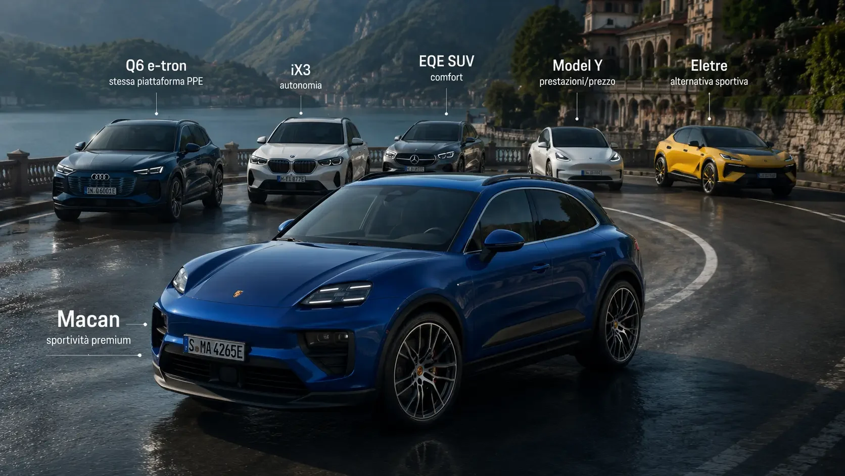 Porsche Macan elettrica a confronto con Q6 e-tron, iX3, EQE SUV, Model Y ed Eletre