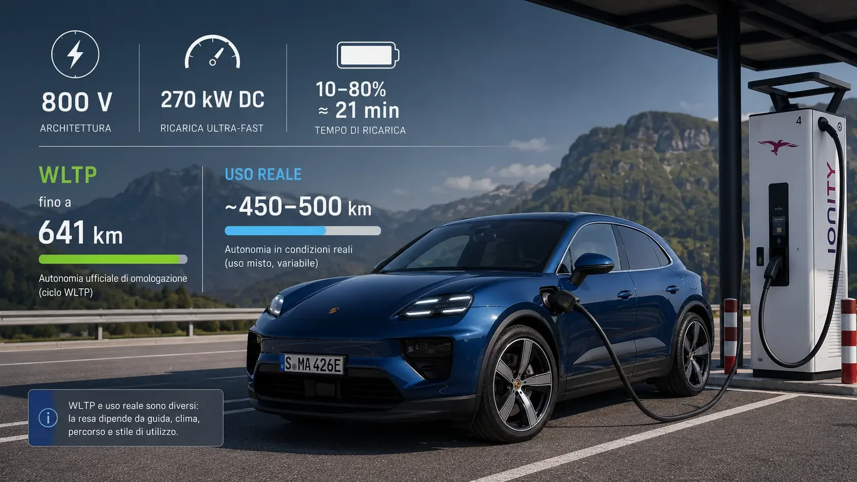 Porsche Macan elettrica, autonomia WLTP fino a 641 km e ricarica 10-80% in circa 21 minuti