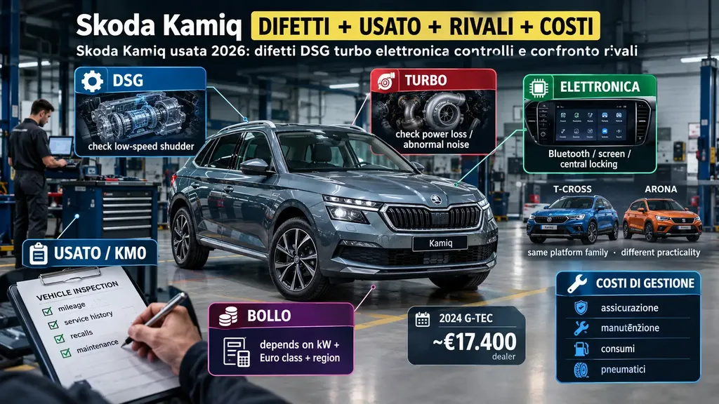 Skoda Kamiq usata 2026: difetti DSG e turbo, controlli elettronici e confronto con le rivali