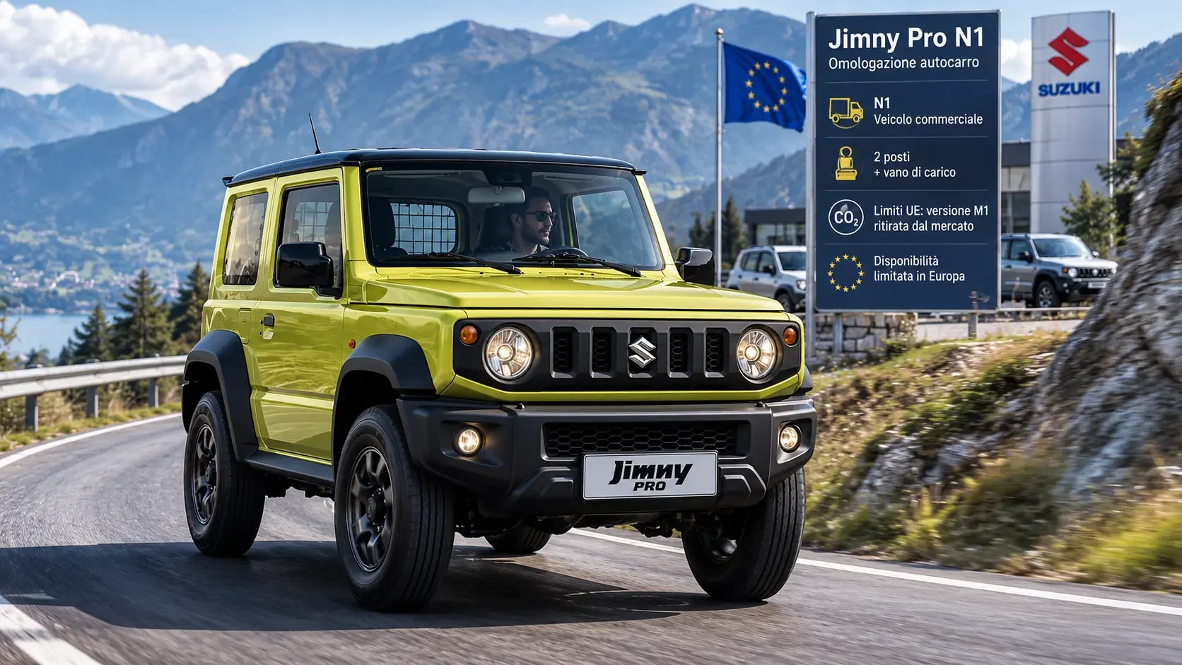 Suzuki Jimny Pro 2026 su strada europea, prezzo elevato e omologazione N1
