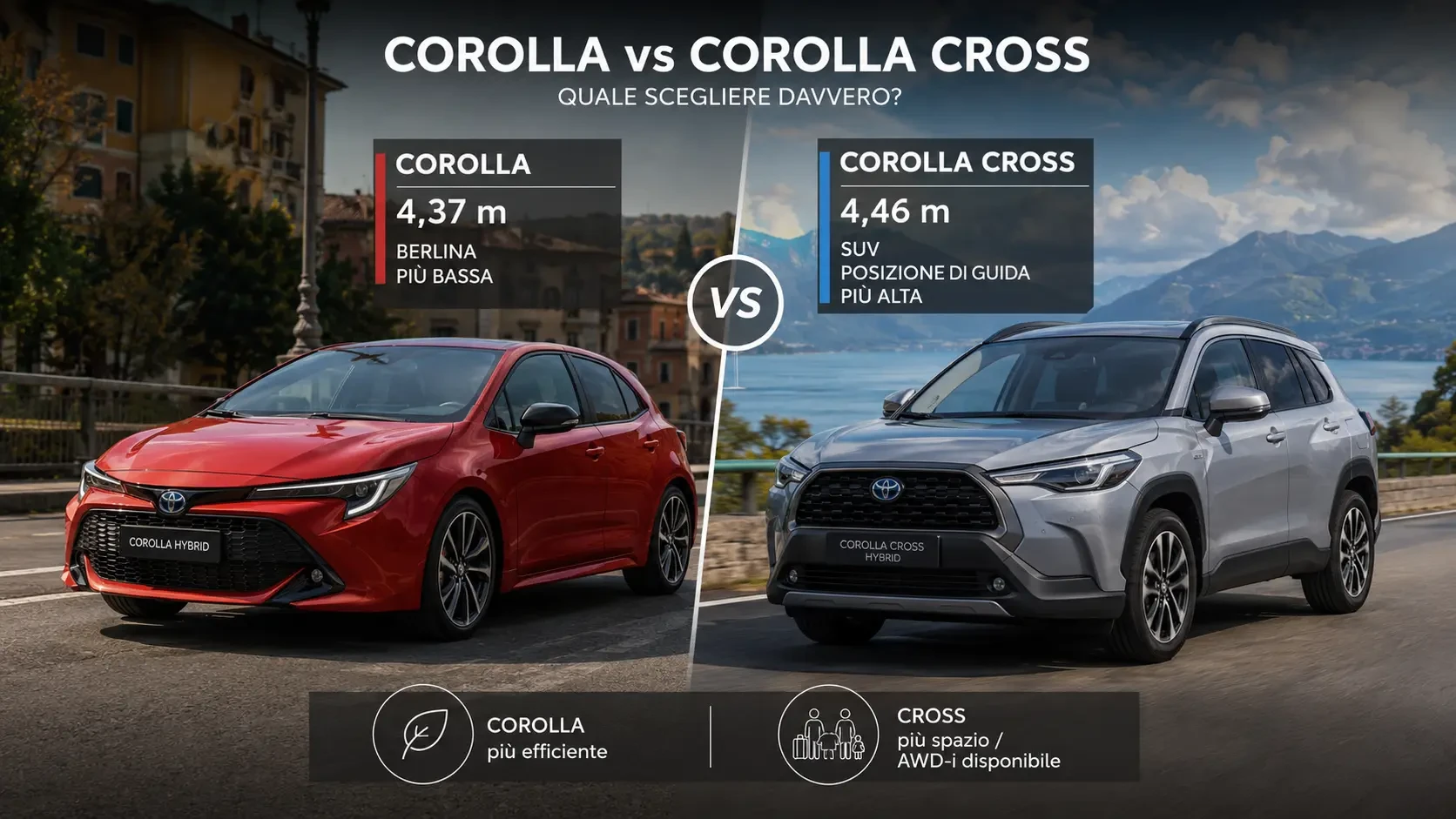 Toyota Corolla e Corolla Cross 2026 a confronto per dimensioni e utilizzo