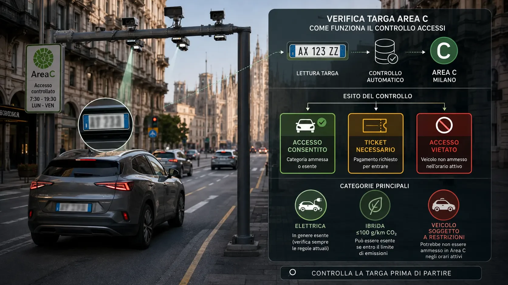 Verifica targa Area C Milano e controllo accesso prima di entrare
